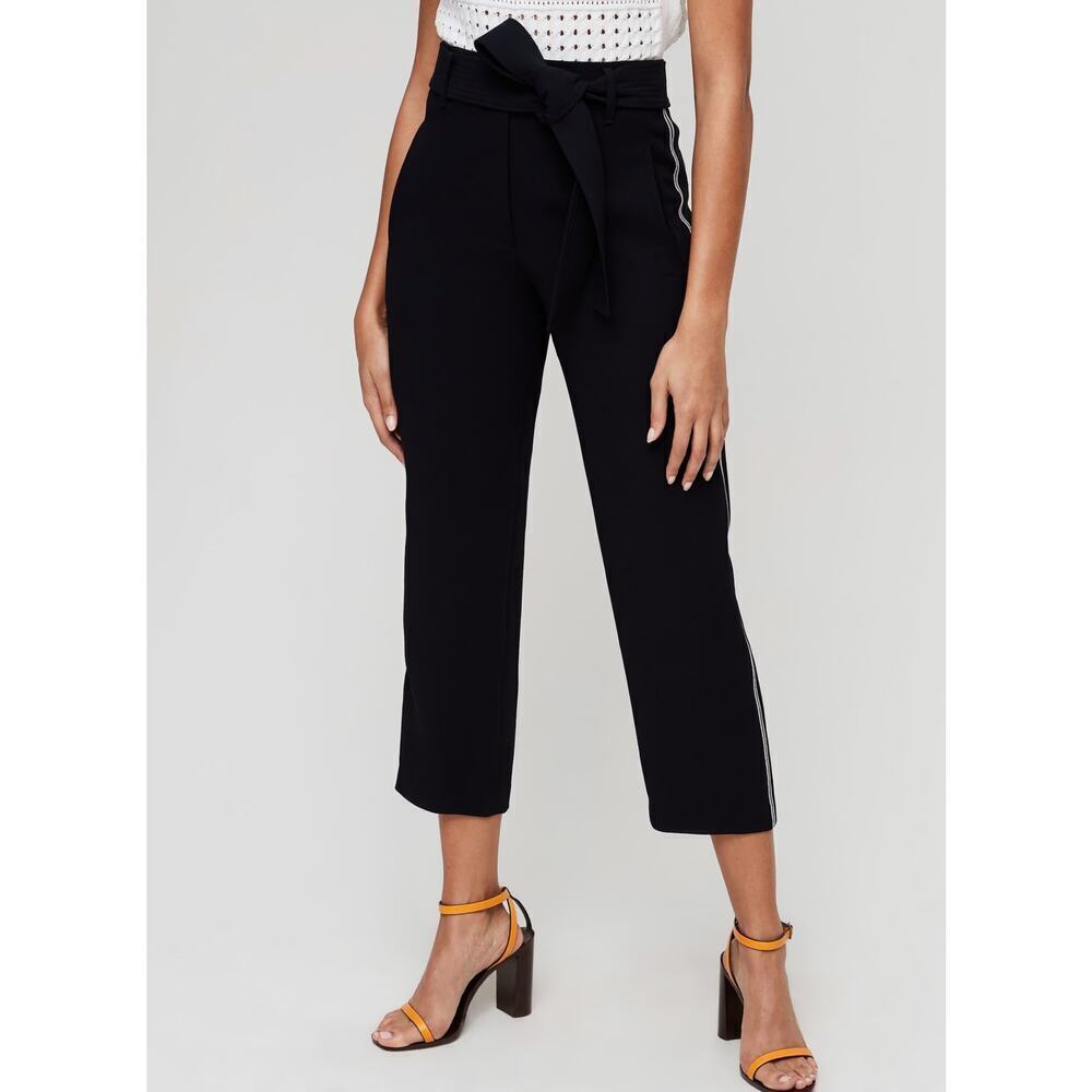 Wilfred black tie front belt welt pockets casual business flat front pants sz 4